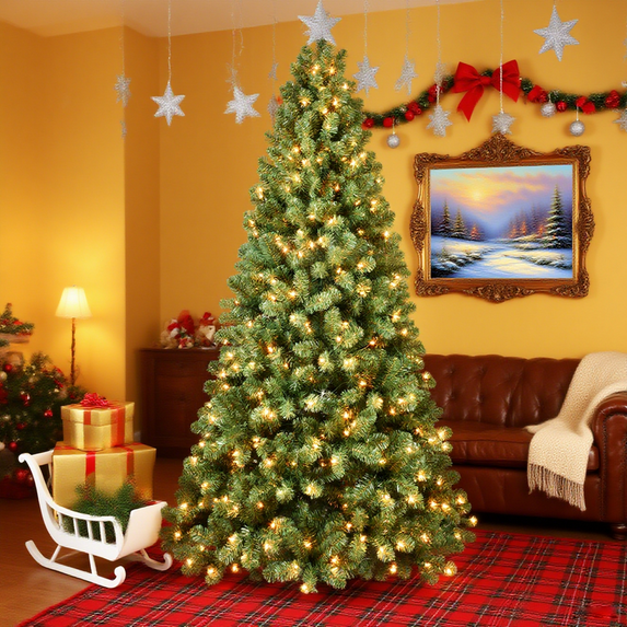 Mosawomo 5Ft Artificial Green Christmas Tree PVC Material Christmas Tree Christmas Tree With Warm-Colored Bulbs Rich Festive Atmosphere Suitable for Indoor Christmas Decoration