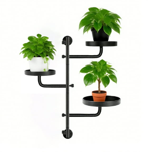 Mosawomo Wall-mounted three-tier flower rack, rotatable metal plant support, indoor and outdoor plant support