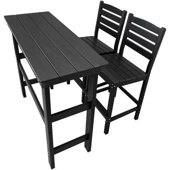 Mosbrisa HDPE Patio Bar Set, Outdoor Bar Stools with Table, Weather Resistant, for Poolside, Garden, Yard, Balcony (Black, 3 Piece with Backrest)