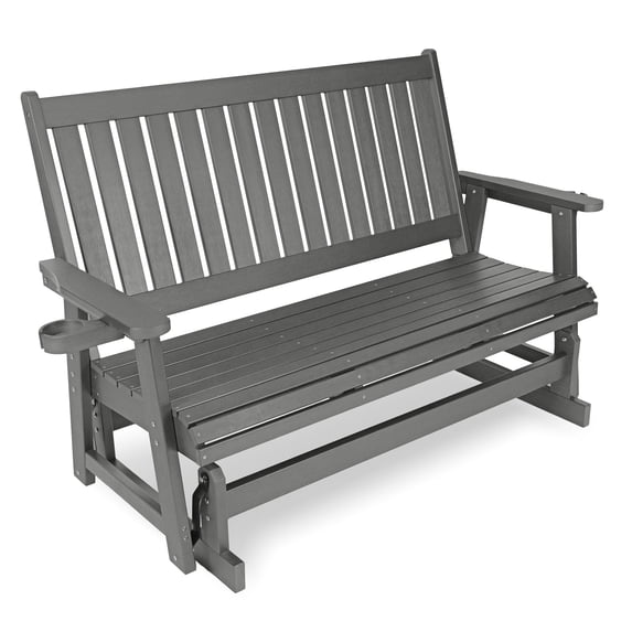 Mosbrisa HIPS Patio Glider 3 Seat with Cup Holders, Heavy Duty 900 lbs for Outdoor, Grey