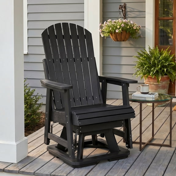 Mosbrisa HIPS Swivel Patio Glider, Poly Lumber Weather Resistant Outdoor Chair, for Patio, Porch, Yard (Black)