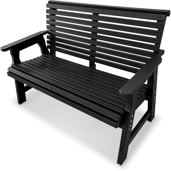 Mosbrisa Poly Lumber Outdoor , HDPE All-Weather , Never Rots or Fades, for Patio, Porch, Garden and Park, 700 lbs Weight Capacity (2-Seater, Black)