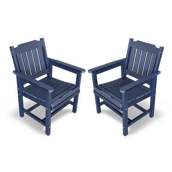 Mosbrisa Poly Lumber Patio Dining Chair Set of Two, HIPS Outdoor Dining Chair, Weather Resistant, Slat Back, 2 Pieces, Navy Blue