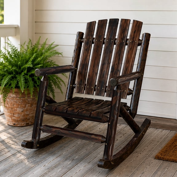 Mosbrisa Rustic Log Wooden Rocking Chair, Handcrafted Solid Fir Wood Outdoor Rocker for Porch, Patio, Heavy-Duty 700 lbs, Weather-Resistant Finish, Natural Charm, Brown
