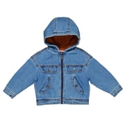 Moschino Boys Embossed Logo Hooded Denim Jacket, Size 12Y