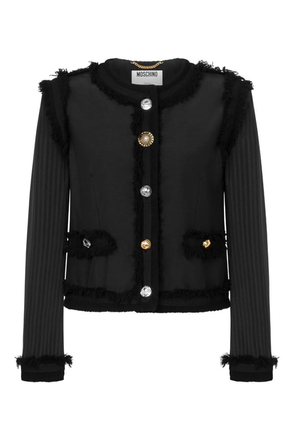 Fringed Boucle Wool Cropped Jacket With Buttons (Women's)