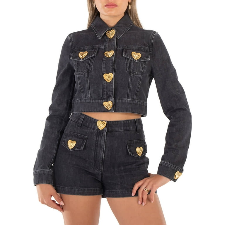 Moschino Heart Buttons Cropped Denim Jacket, Brand Size 38