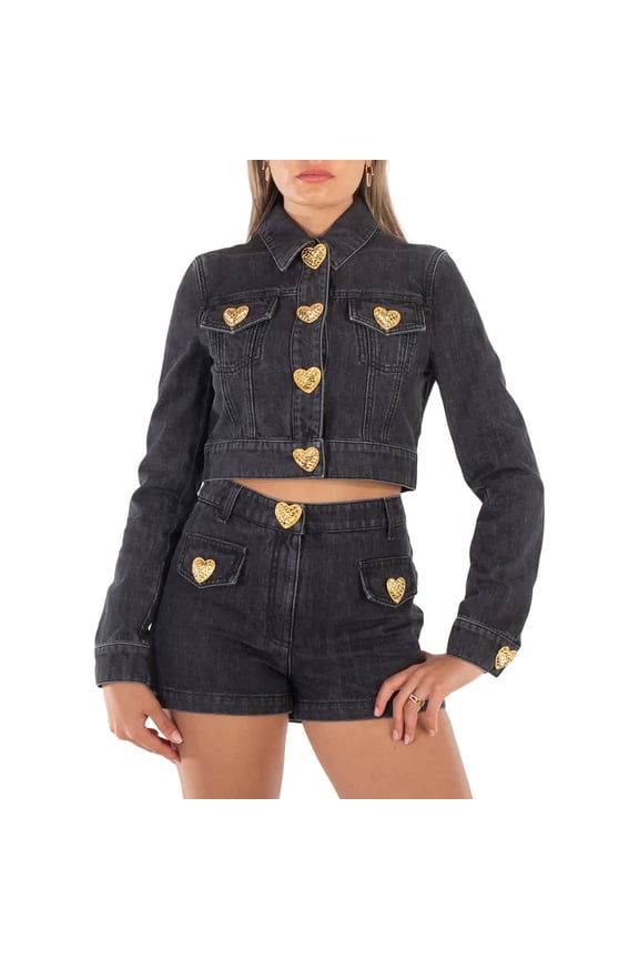 Heart Buttons Cropped Denim Jacket, Brand Size 38 (US Size 4)