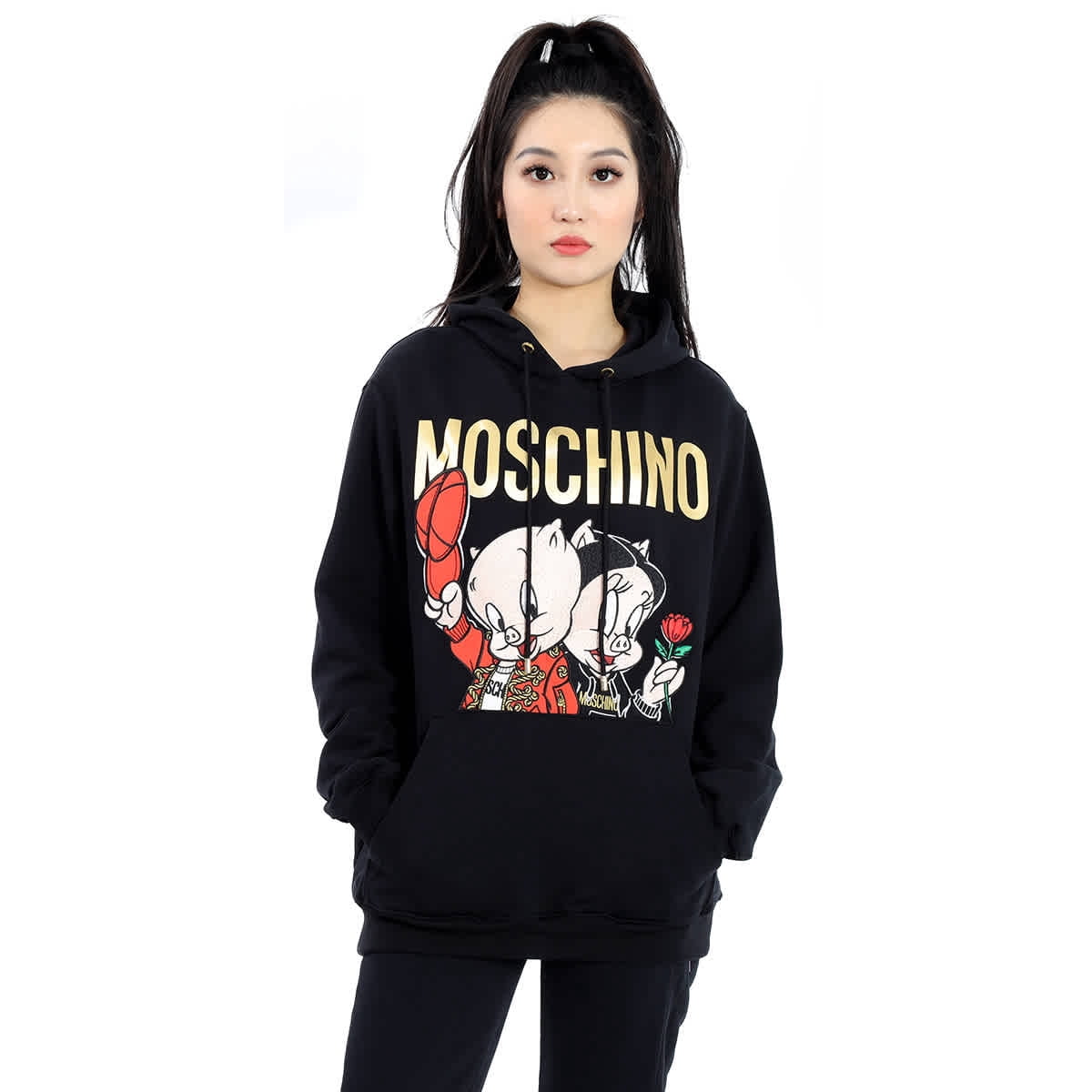 Moschino Ladies Black Porky And Petunia Pig Hoodie, Brand Size 36 (US Size  2) - Walmart.com