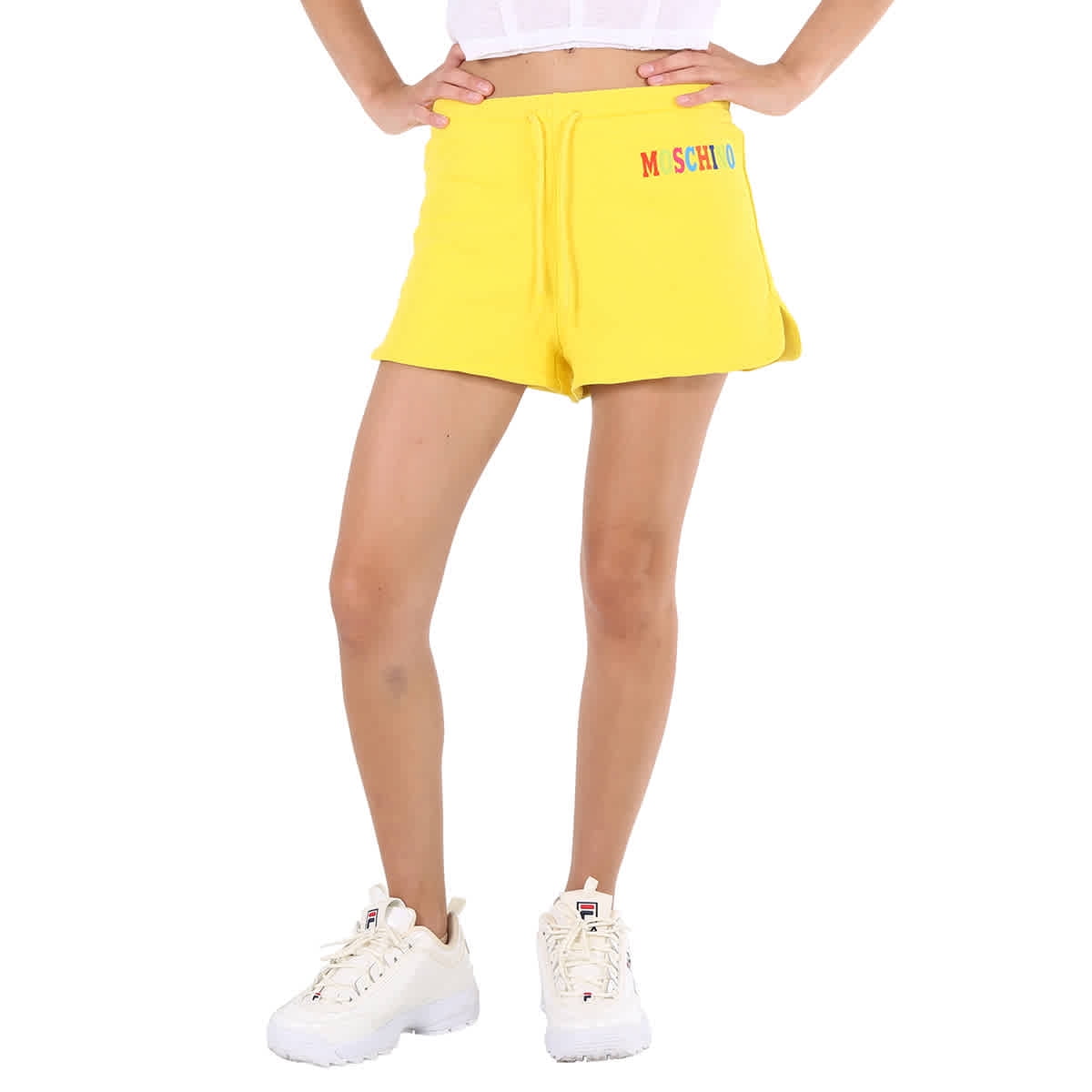 ショートパンツ MOSCHINO COUTURE Woman Short Yellow 03360561 1024 Moschino Ladies Yellow Logo-print Track Shorts, Brand Size