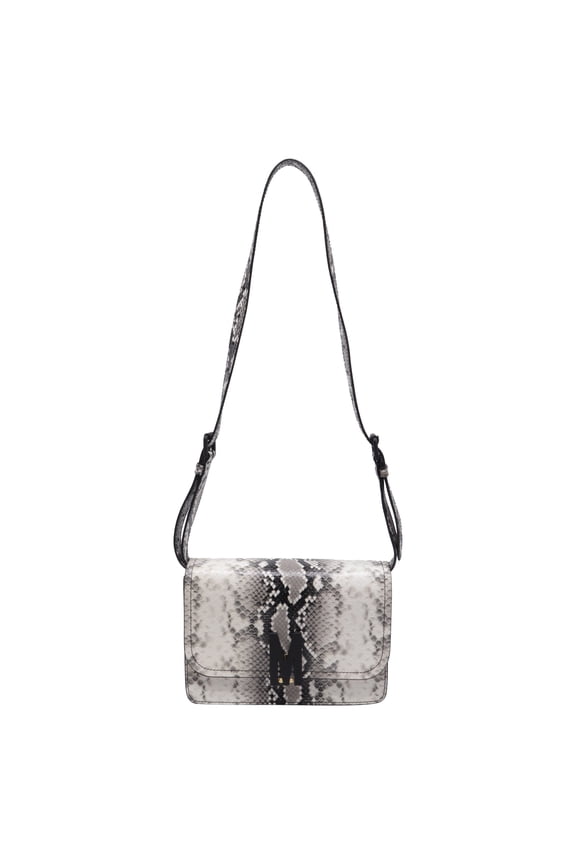 Pre-Owned Moschino M-Logo Python-Print Shoulder Bag in White Calf Leather
