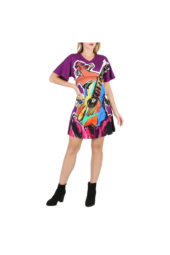 Purple Sketches Print Double Stretch Georgette Dress, Brand Size 38 (US Size 4)