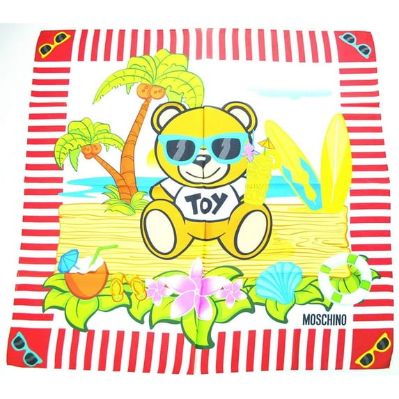 Moschino Toy Bear Island Silk Scarf - Red