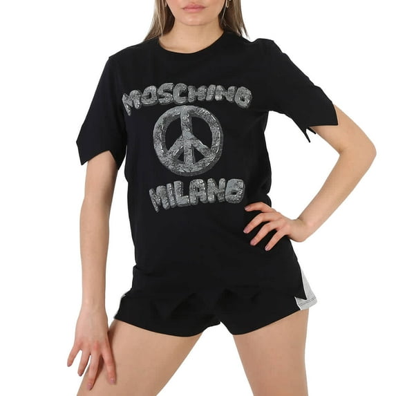 Moschino X The Flintstone Black Organic Cotton Logo Print T-Shirt, Brand Size 42 (US Size 8)
