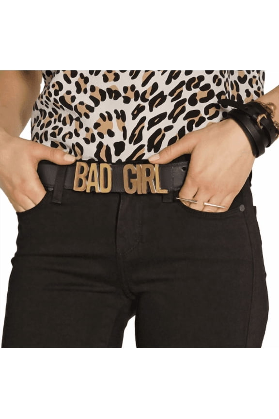 's leather 'Bad Girl' Leather Waist Belt Black Leather Gold Buckle (8)