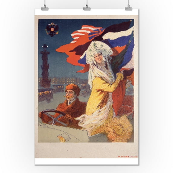 Moscow Automobile Show Vintage Poster (artist: Pean) France c. 1913 (24x36 Giclee Gallery Print, Wall Decor Travel Poster)