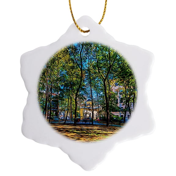 3drose, Moscow City Art. Small Yard in the Old Lane, 3 inch Snowflake Porcelain Ornament