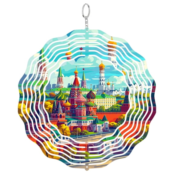 Moscow Historic Fortress Architecture 3D Wind Spinner Stainless Steel Hanging Decor Garden Art Red Square Souvenir Gift