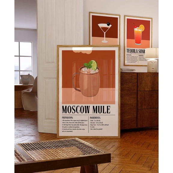Moscow Mule Cocktail Wall Art Retro Bar Cart Mixology Gift Unframed Paper Print