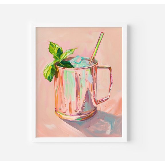 Moscow Mule: Copper Mug Bar Cart Art, Stylish Drink #493, Unframed Canvas Size 12x18