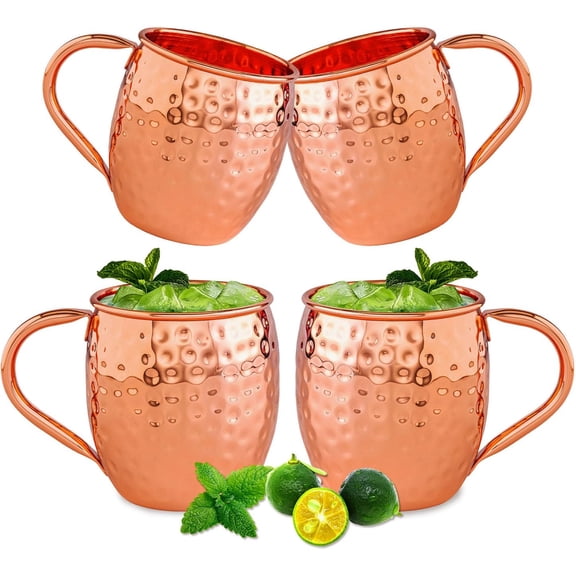 Moscow Mule Copper Mugs-100% Pure Copper Handmade, Classic Welding Handles, 16oz for Drinking, Premium Moscow Mule Copper Cups Set of 4 for Cold Drinks Cocktail Beer Wine Party Bar