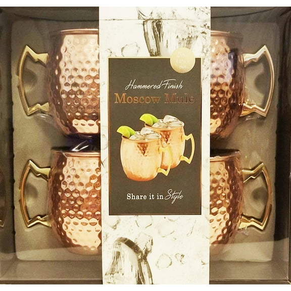 Moscow Mule Hammered Finish Copper Drinking Mugs 20 oz. 4 Pack Set