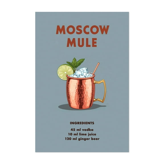 Moscow Mule - Manhattan New York Illustration Cocktail Kitchen Decor Typography Bar Vintage Quote Modern Art Unframed Wall Art Print 4 x 6 inches