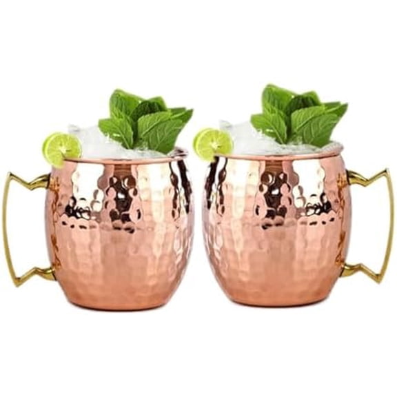 Moscow Mule Mugs - 100% Pure Copper Mugs Set of 2-100% HANDCRAFTED - Food Safe Pure Solid Copper Mugs - 16 oz Christmas Gift Set$$