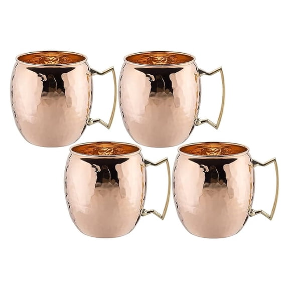 Moscow Mule Mugs, 16oz Copper Mug Set of 4 - Hammered Finish - Solid Brass Handle - Cocktail Cups for Vodka, Beer, Soda - Home & Bar Drinkware
