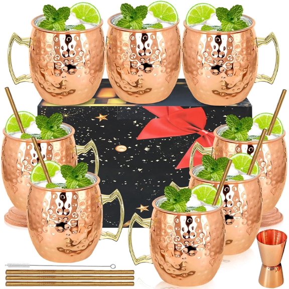 Moscow Mule Mugs Copper Plted 18oz Set of 8 Stinless Steel Cups Perfect for Cold Drink Cocktils Home Br with Gift