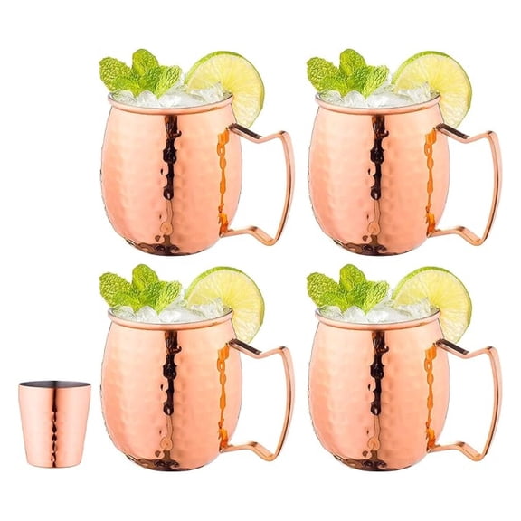 Moscow Mule Mugs - Set of 4 Copper Mugs with Shot Glass - 16oz Classic Cups for Home, Kitchen, and Bar