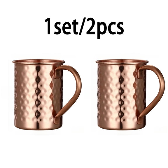 Moscow Mule Pure Copper Mugs, Handmade Hammered Finish with Riveted Handle, Two-pack