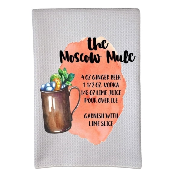 Moscow Mule Recipe Alcohol Drinks 16"x24" Sublimation White Waffle Towel Trifolded 100% Polyester Highly Absorbent Kitchen Dish Towel Humorous Sarcastic Gift wwt-009