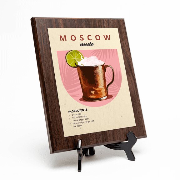 Moscow Mule, Wooden Frame 9x12 Decorative Wall Plaque With Easel Acrylic Stand | Home Decor