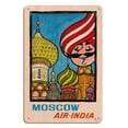 thumbnail image 1 of Moscow Russia - Air India - Saint Basil’s Cathedral - Air India’s Mascot Maharajah - Vintage Airline Travel Poster by Umesh Rao c.1946 - 8 x 12 inch Vintage Wood Art Sign, 1 of 4