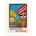 thumbnail image 1 of Moscow Russia - Air India - Saint Basil’s Cathedral - Air India’s Mascot Maharajah - Vintage Airline Travel Poster by Umesh Rao c.1946 - Bamboo Fine Art 290gsm Paper Print (Unframed) 24x32in, 1 of 4