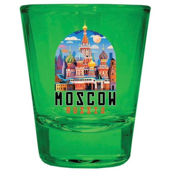 Moscow Russia Design A Souvenir Full Color 2 oz Round Shot Glass Green