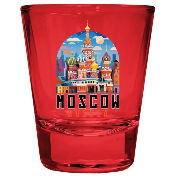 Moscow Russia Design A Souvenir Full Color 2 oz Round Shot Glass Red