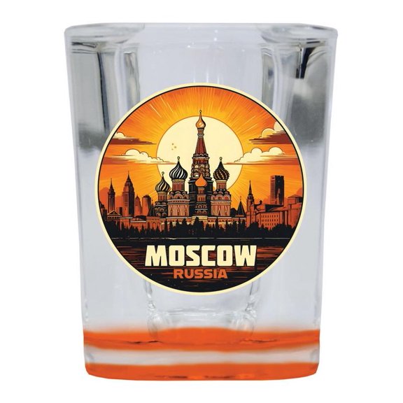 Moscow Russia Design B Souvenir 2 oz Square Shot Glass Orange