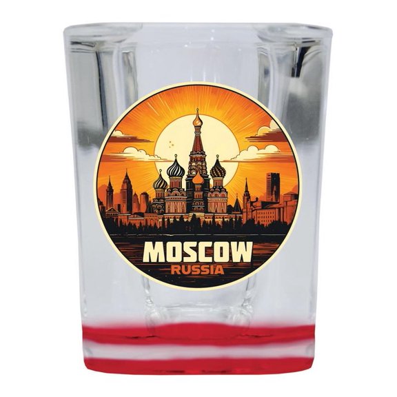 Moscow Russia Design B Souvenir 2 oz Square Shot Glass Red