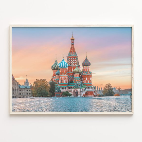 Moscow St. Basil's Cathedral Print, Colorful Russia Travel Poster 24x36 UNFRAMED