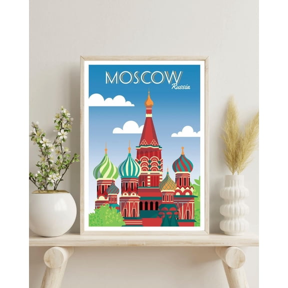 Moscow Travel Poster, St Basils Cathedral, Red Square, Poster Only