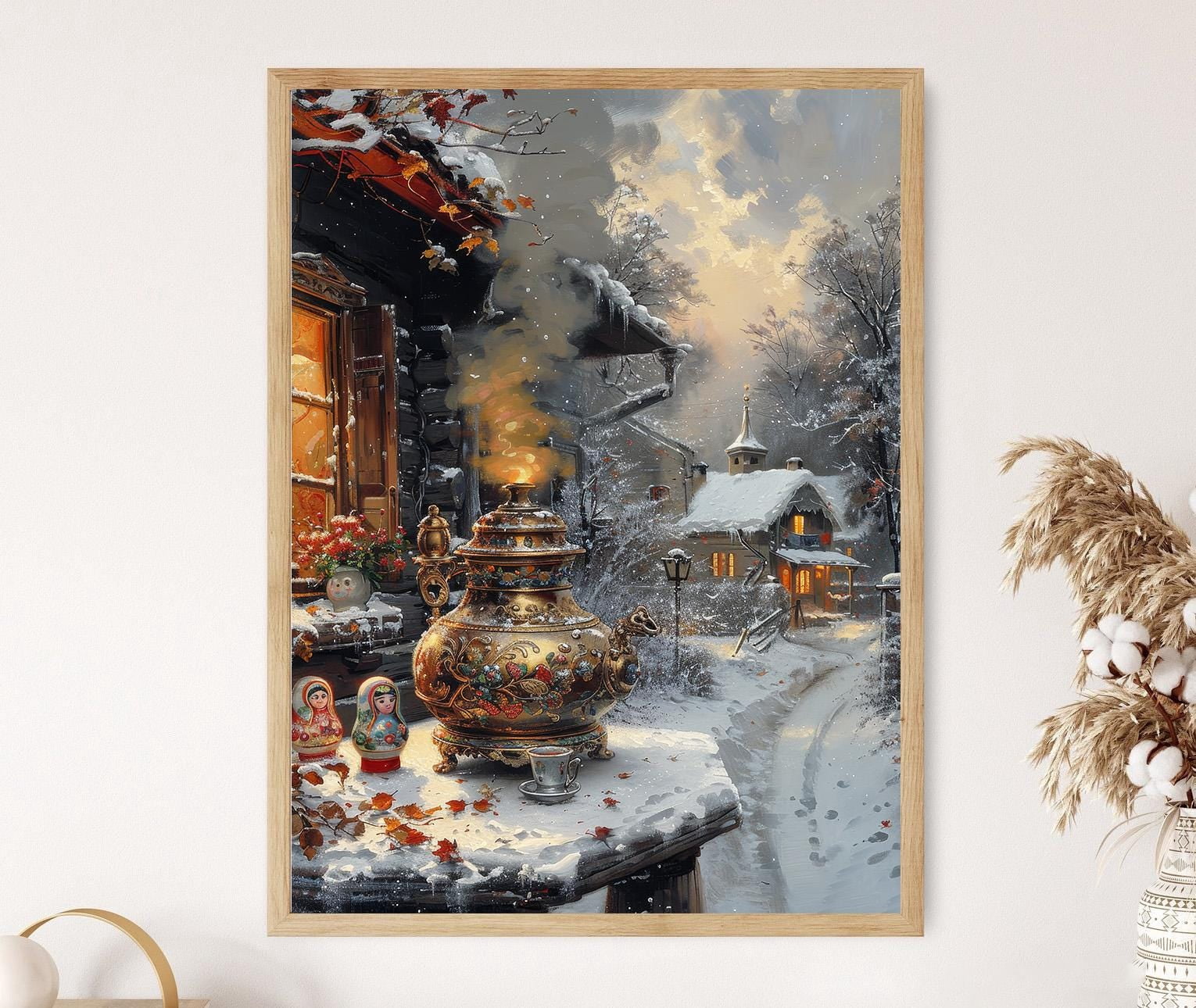 Samver Tea Moscow Winter Samovar Snowy Village Scene Traditional Russian Tea ...