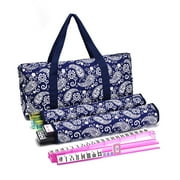 American Mahjong Set, Blue Paisley Carrying Bag,166 Premium White Tiles,4 All-in-One Color Rack/Pushers Complete Mahjong Tiles Set Ma Jong, Mah-Jongg