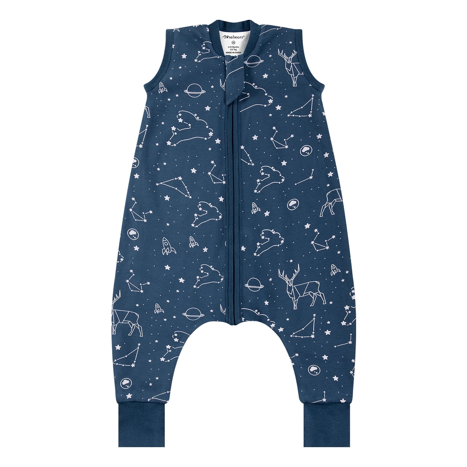 Mosebears 1.0 Tog Baby Sleeping Bag - Cotton Sleeveless Sleep Sack for Baby(navy blue,S(6-12 Months))