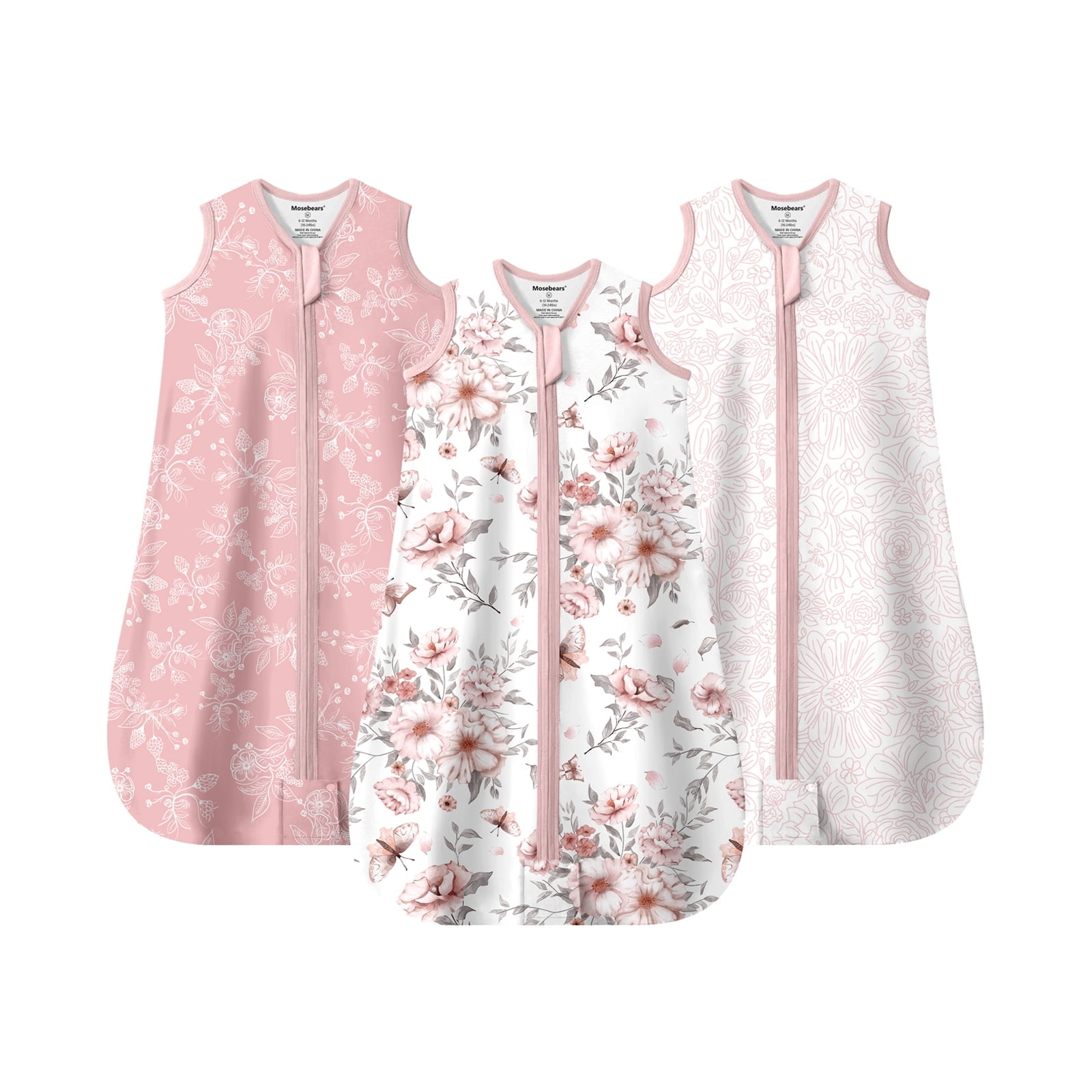 Mosebears 3Pcs 0.5 Tog Baby Sleep Sack 0-6 Months 100% Cotton Unisex Baby Wearable Blanket With 2-way Zipper