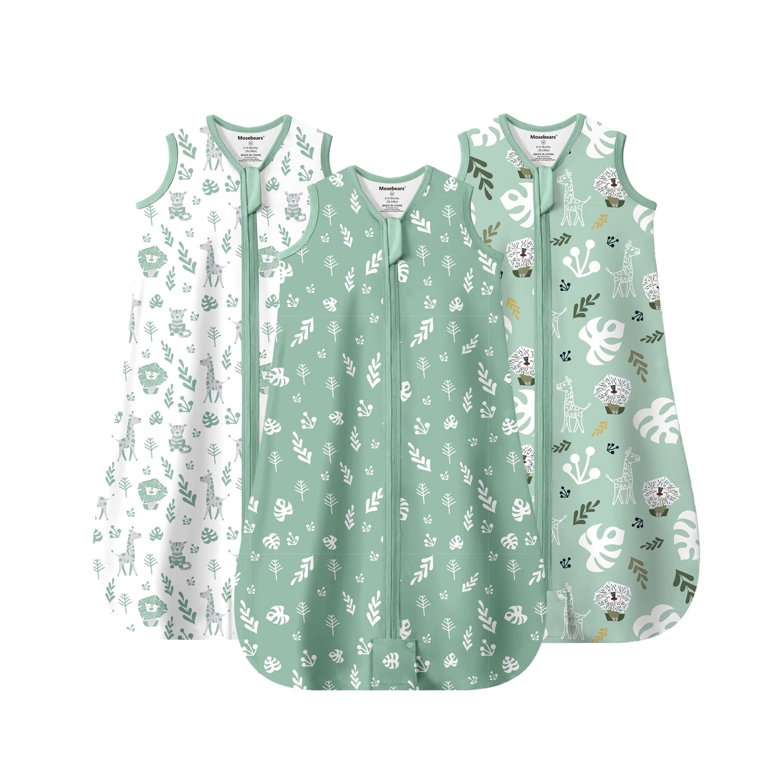 Mosebears 3Pcs 0.5 Tog Baby Sleep Sack 0-6 Months 100% Cotton Unisex Baby Wearable Blanket With 2-way Zipper