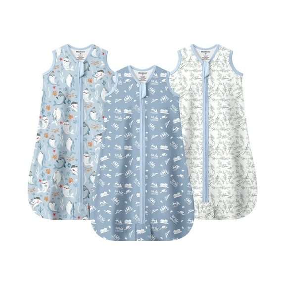 Mosebears 3Pcs 0.5 Tog Baby Sleep Sack 6-12 Months Gift 100% Cotton Unisex Baby Wearable Blanket With 2-way Zipper