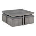 thumbnail image 1 of Moseberg Distressed Gray Wood Coffee Table with Storage Stools, 1 of 2