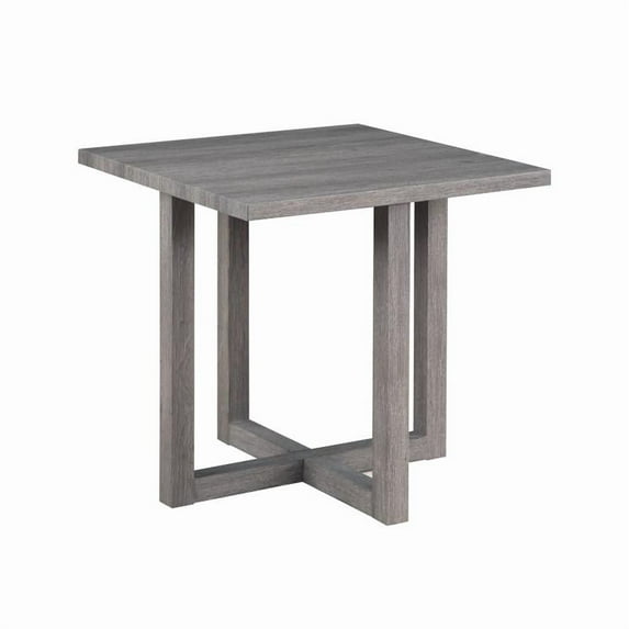 Moseberg Distressed Gray Wood End Table with Cross Base